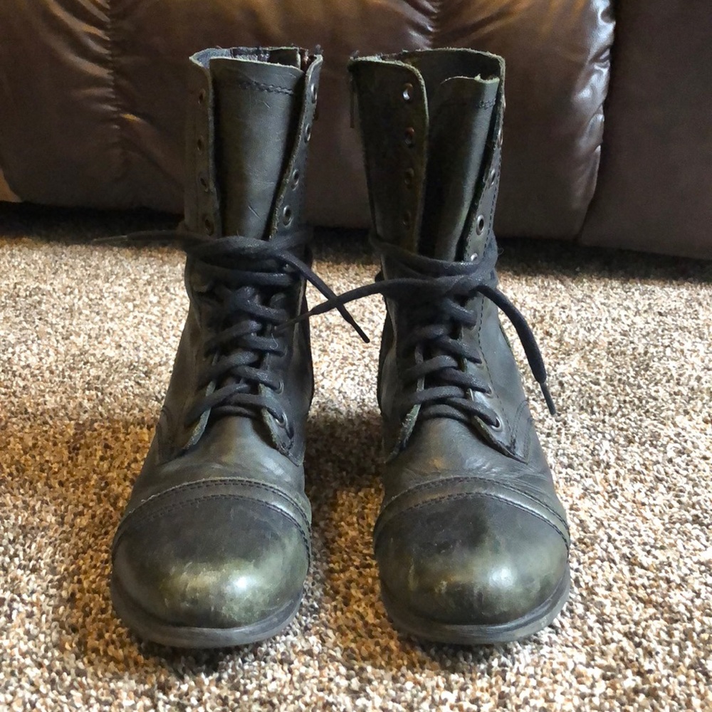 Black Leather Steve Madden Combat Boots